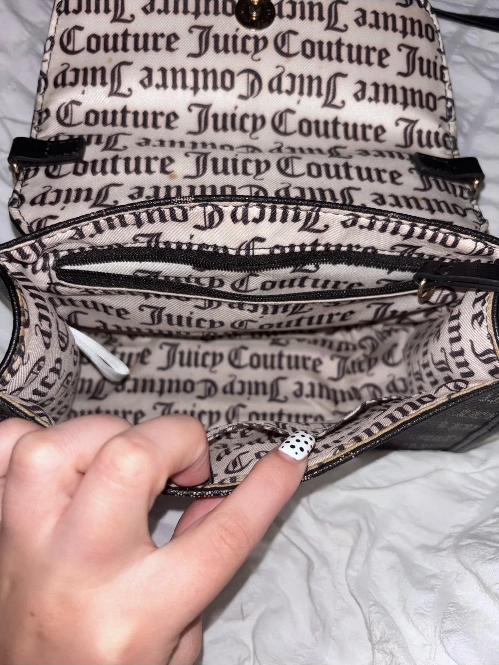 Juicy Couture Black Logo Heart Lock Satchel with Gold Hardware